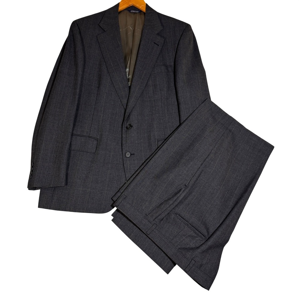 Cricketeer Mens Vintage Pinstripe Suit Gray Calendar Cloth‎ USA Tailored 2 Piece